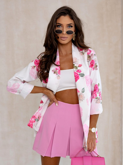 Дамски блейзер без закопчаване с розови цветя