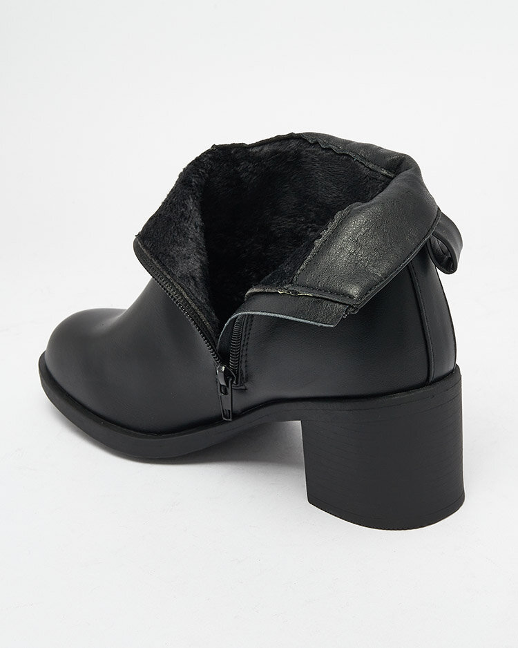 Royalfashion Черни дамски ботуши с нисък ток от екокожа Rejerry