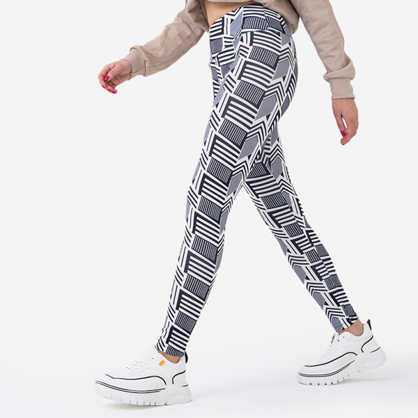 Wzorzyste damskie biało- czarne legginsy z wysokim stanem - Odzież