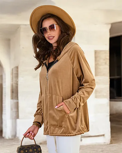 Royalfashion Дамски суитшърт с качулка без цип