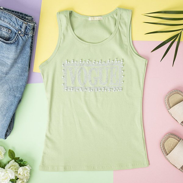 Zielony damski top z cyrkoniami - Odzież