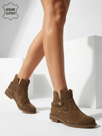 Ажурни дамски ботильони от естествена кожа Unimi