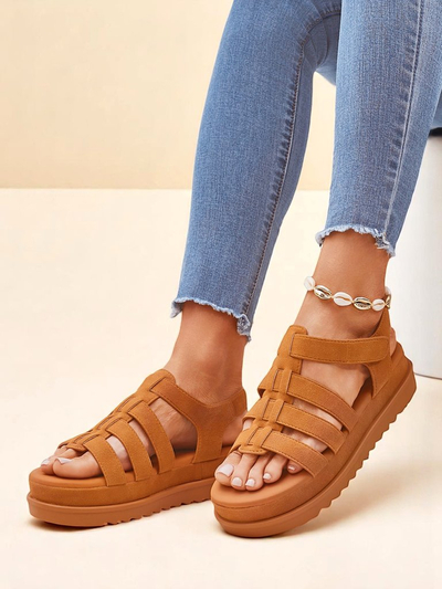 Дамски сандали Callista Camel на платформа Royalfashion екологична кожа