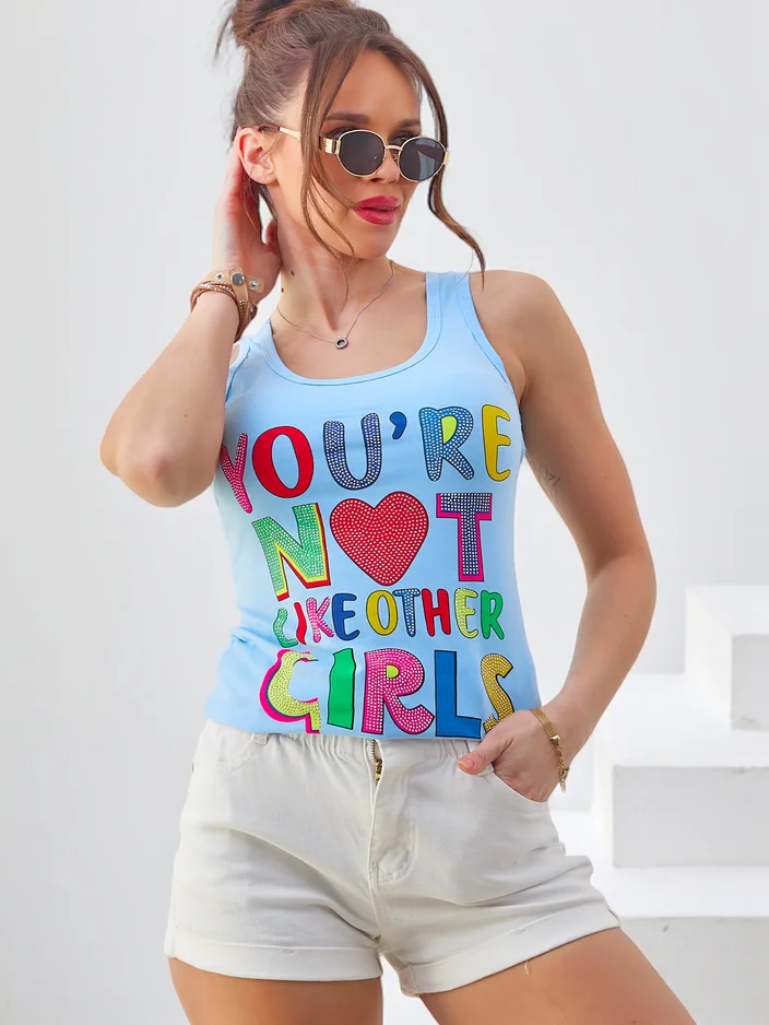 Royalfashion Женски памучен топ с презрамки и щампи