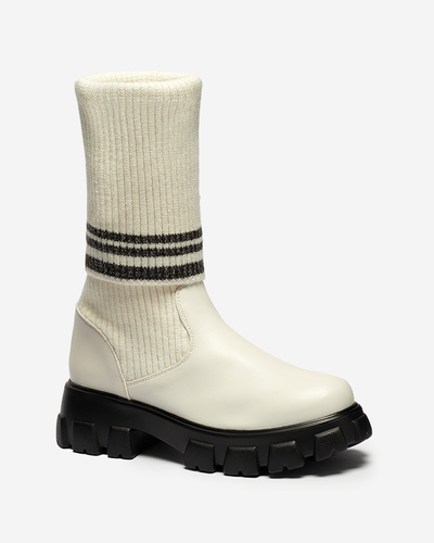 Дамски високи ботуши в цвят екрю Alerpi- Footwear