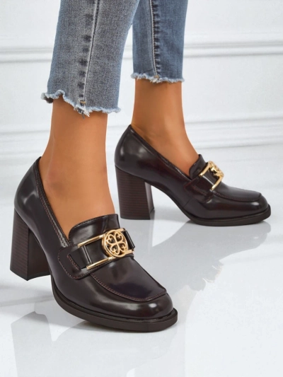 Дамски лоуфъри Persephone Nero на ток, екологична кожа, златна катарама