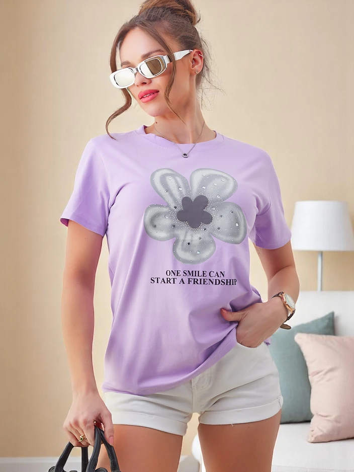 Royalfashion Дамска памучна тениска с цвете