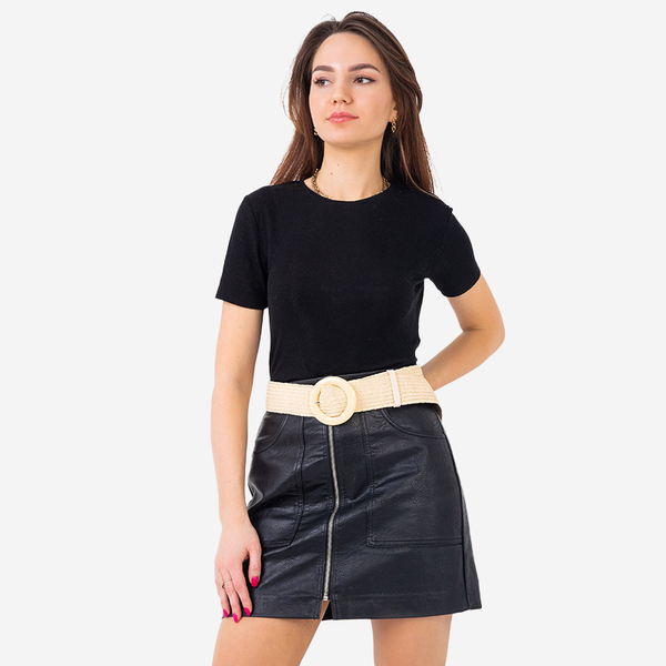 Beżowy pleciony pasek damski - Akcesoria