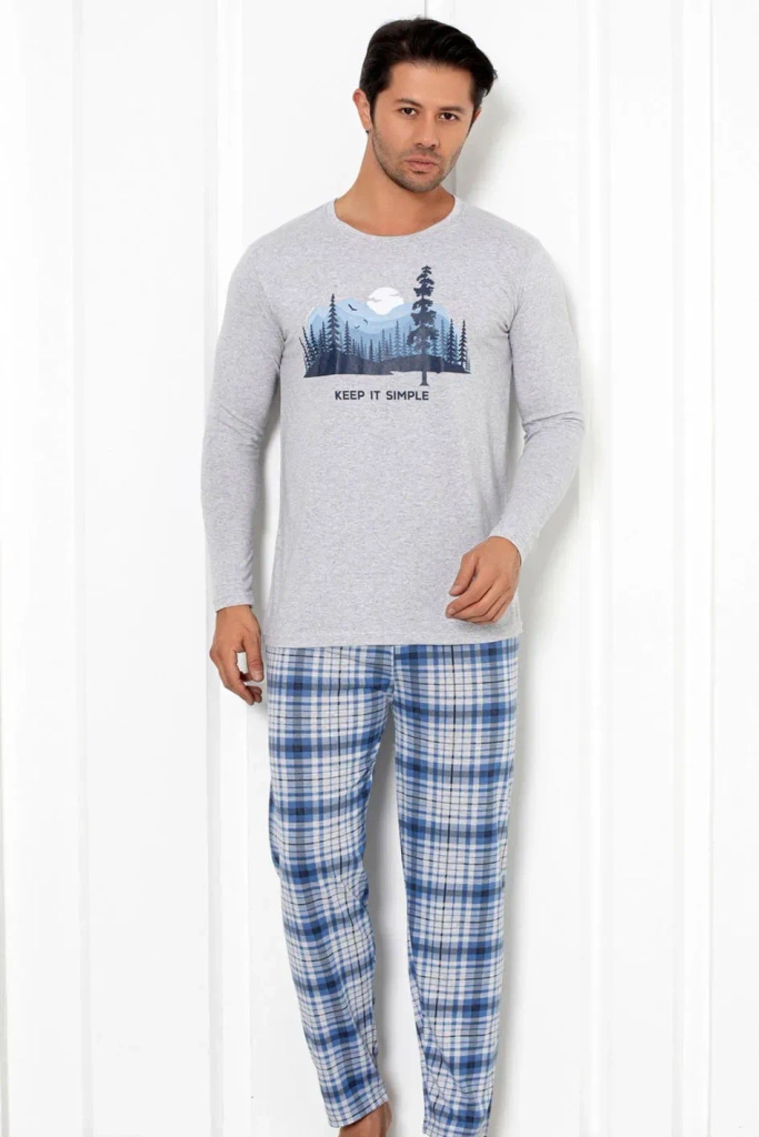 Royalfashion Мъжки памучен пижама в каре