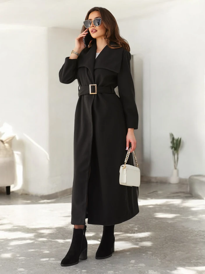 Royalfashion Дамско макси палто с връзка