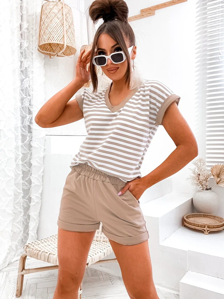 Royalfashion Памучен дамски комплект с райета