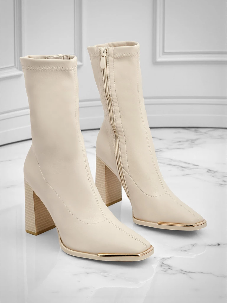 Дамски еко кожени боти до глезена на ток Morvella