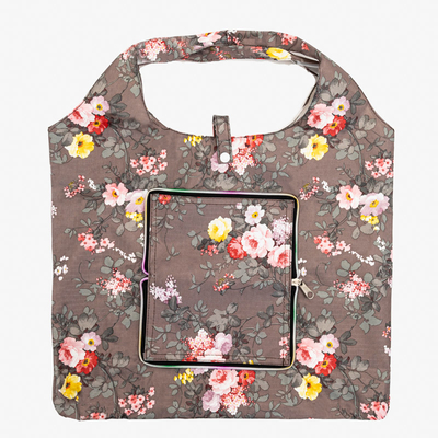 Brązowa zakupowa torba w kwiaty składana w portfel - Akcesoria