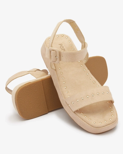 Бежови дамски сандали с камъни Franssia - Обувки