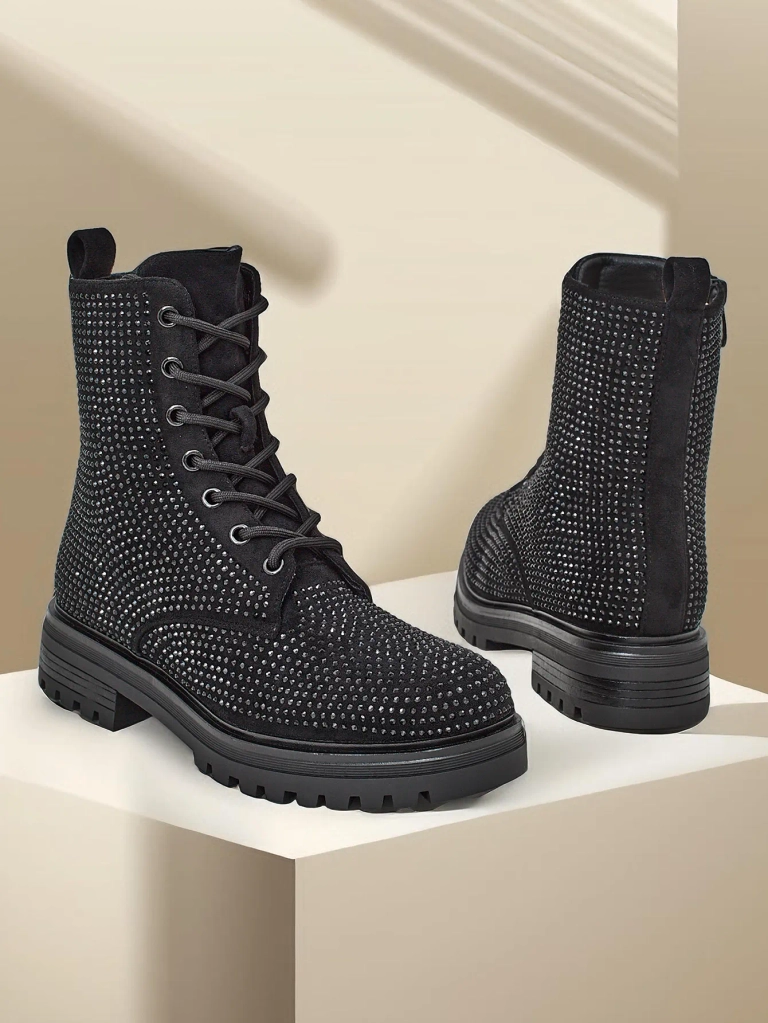 Дамски боти Royalfashion с връзки и кристали Russos