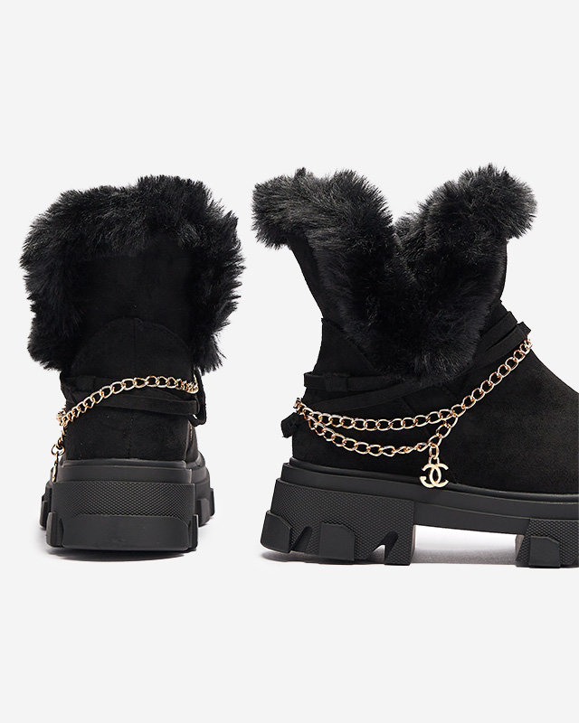 Черни дамски ботуши от еко велур с верижка Videric - Обувки