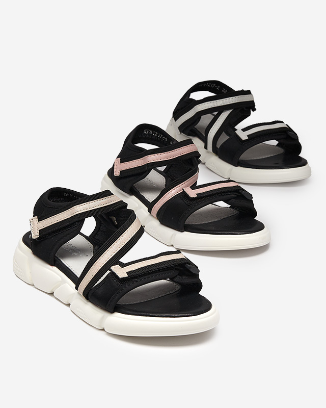 Czarno-różowe dziecięce sandałki zapinane ma rzepy Modis - Obuwie