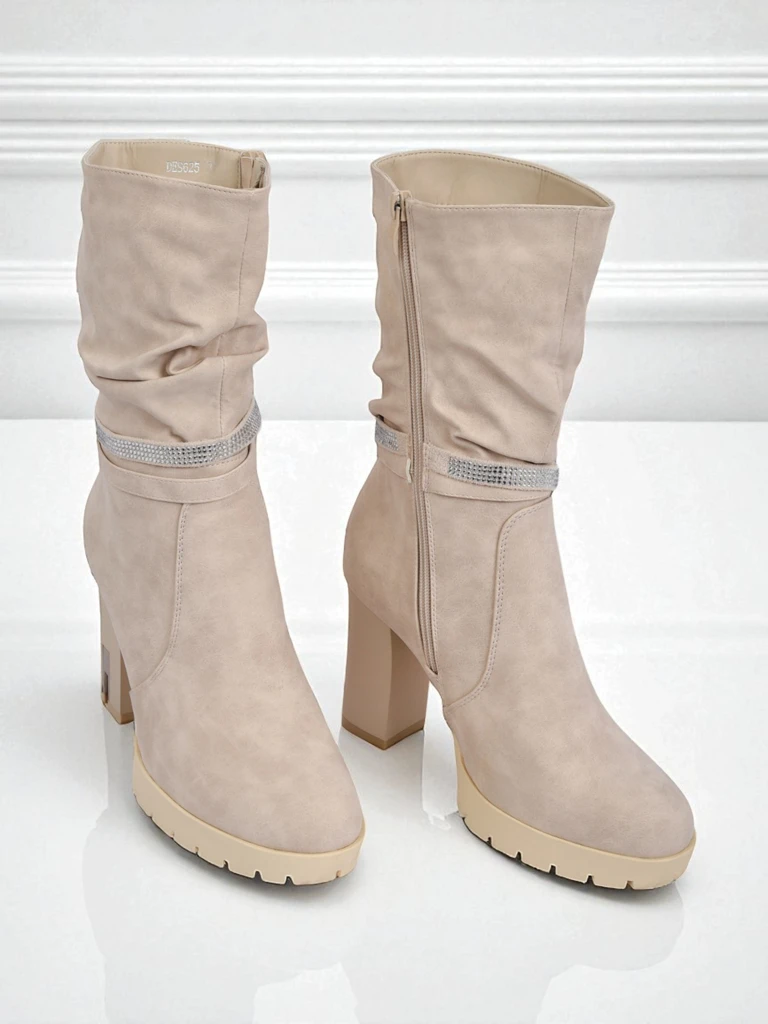 Матови дамски боти на ток Ashen Bloom