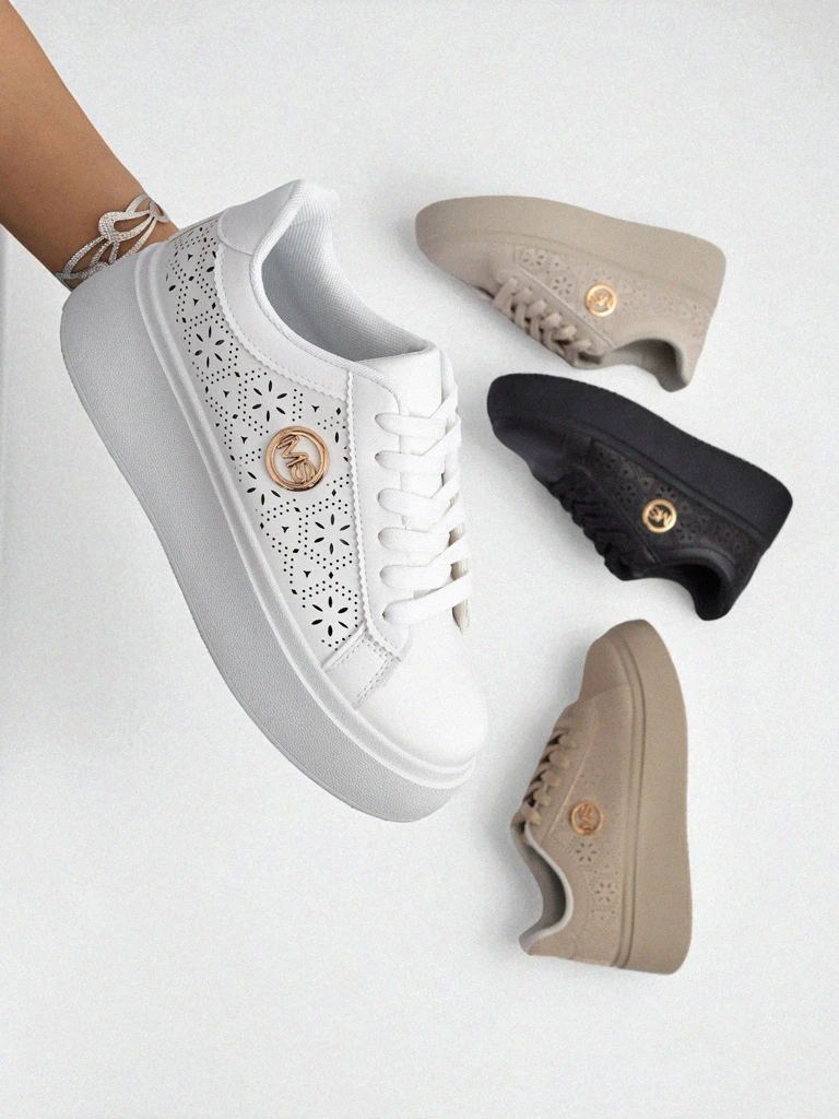 Дамски сникърси Aelia Royalfashion на платформа бели ажурни екрю