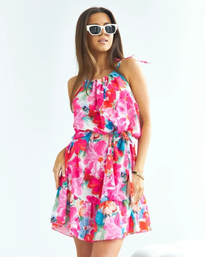 Royalfashion Розова къса дамска рокля с цветя