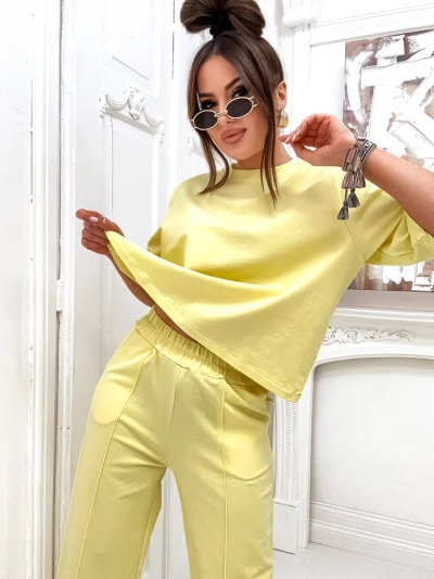 Royalfashion Женски памучен комплект с широки панталони