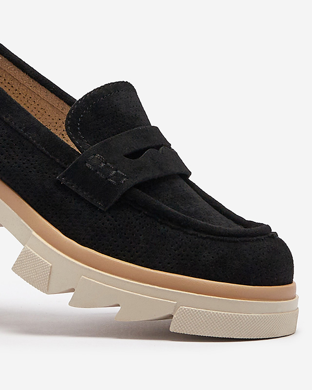 Черни дамски ажурни мокасини с масивна подметка Ejina - Обувки