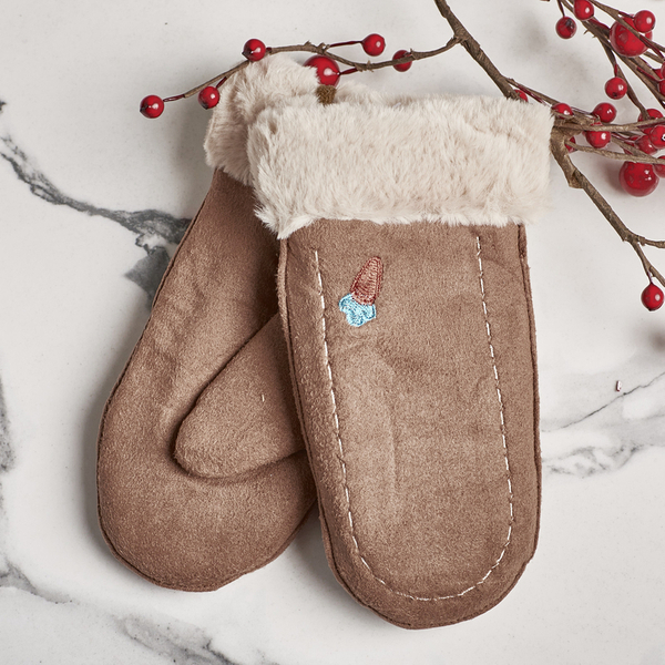 Brązowe dziecięce rękawiczki na sznurku i z jednym palcem - Rękawiczki