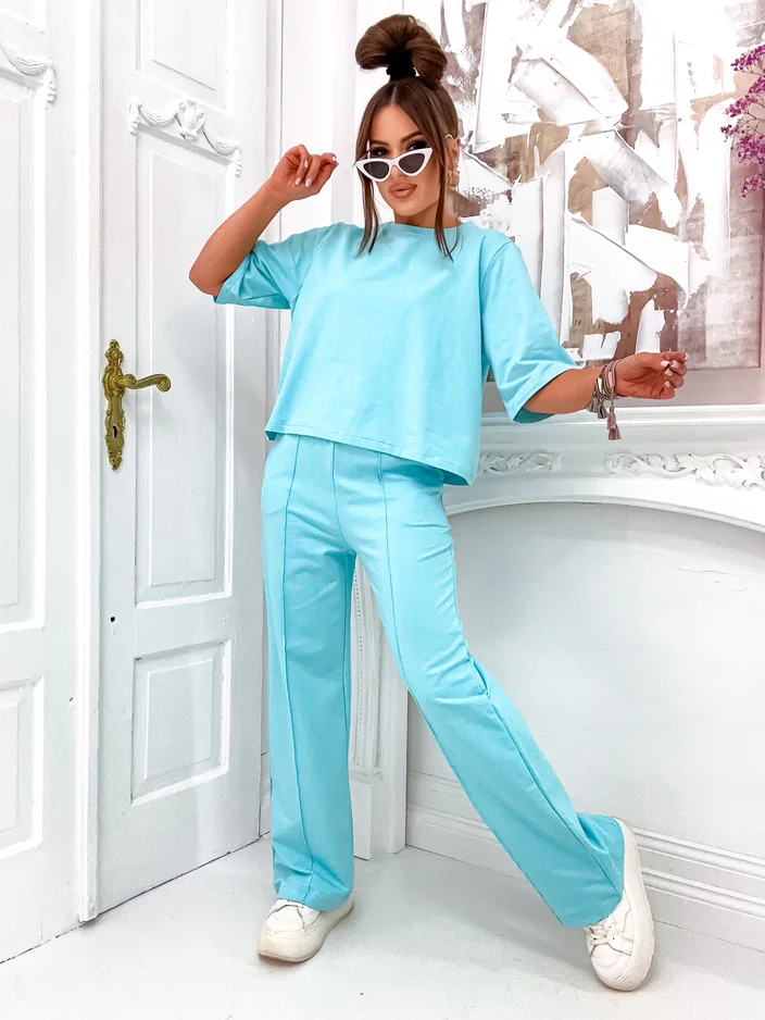 Royalfashion Женски памучен комплект с разкроени панталони