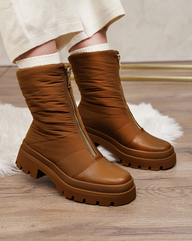 Royalfashion Дамски ботуши Tainve с плосък ток в цвят камила