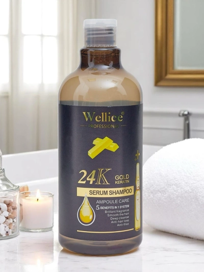 Професионален шампоан за коса с кератин 24K Gold – Интензивна хидратация и изглаждане на косата 5 в 1