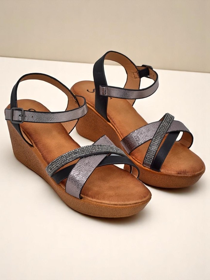 Royalfashion дамски сандали на платформа с камъчета и блестящи елементи Glittera