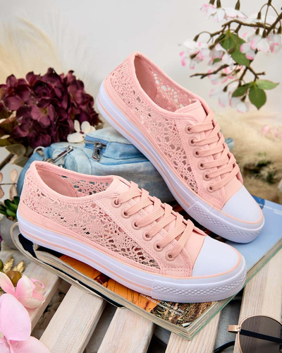 Розови дамски кецове Текстил Kalipso – ажурни маратонки с равна подметка