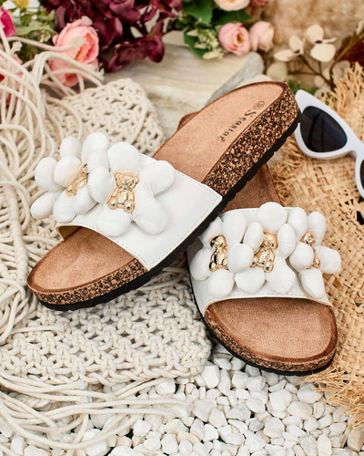 Royalfashion Дамски джапанки със златни мечета и цветя Isaralle