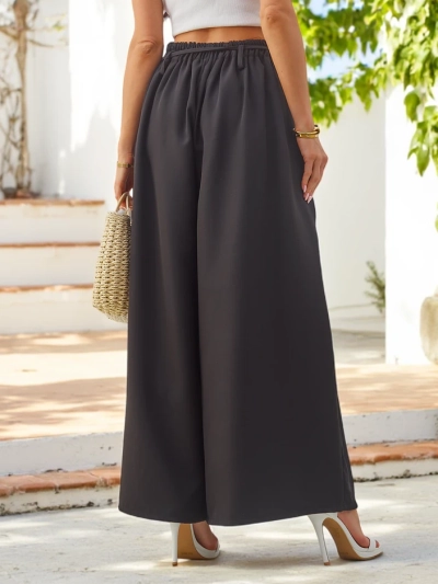 Royalfashion Елегантни широки дамски панталони с декоративно цвете на колана