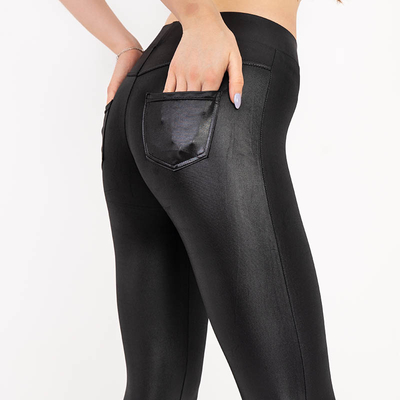 Czarne damskie eko-skórzane tregginsy - Odzież