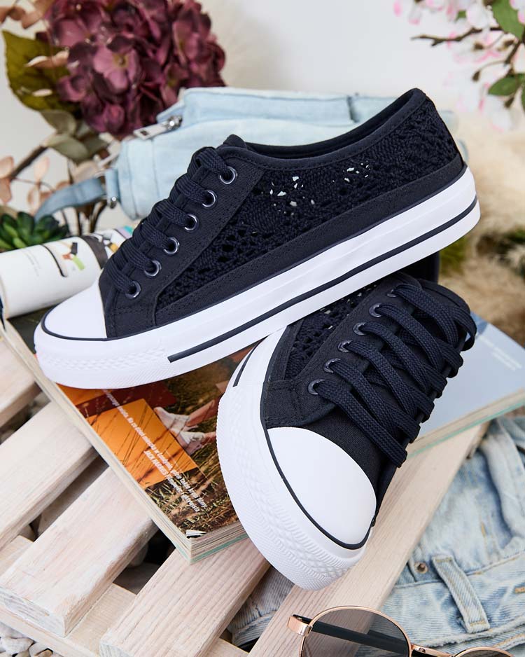 Дамски тъмносини ажурни кецове Callista с равна подметка