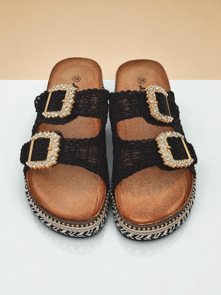 Royalfashion Дамски сандали с катарами с камъни GlamCork