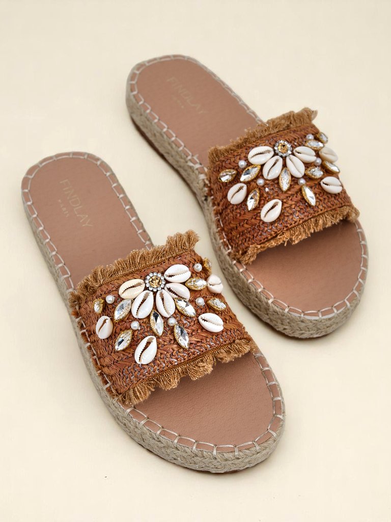 Сандали Royalfashion Callista Boho Camel на плоска платформа с мидички