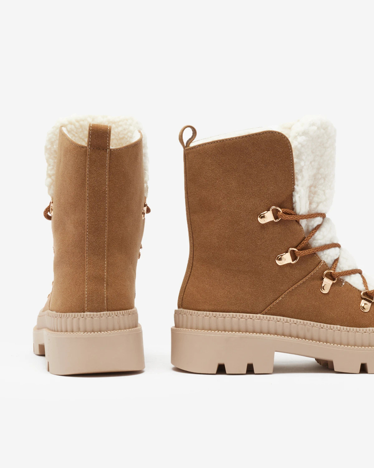 Royalfashion Дамски изолирани ловджийски ботуши с овча кожа в цвят камила Lery Walk