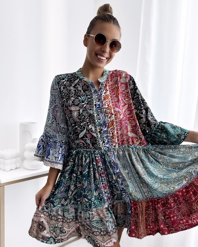 Royalfashion Шарена цветна къса дамска рокля