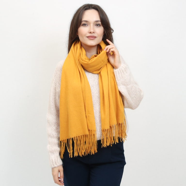 Горчица Голям топъл шал с пискюли - Аксесоари