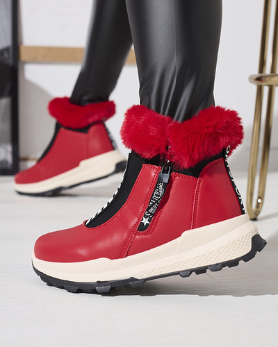 Червени дамски изолирани ботуши с кожа Scherr- Footwear