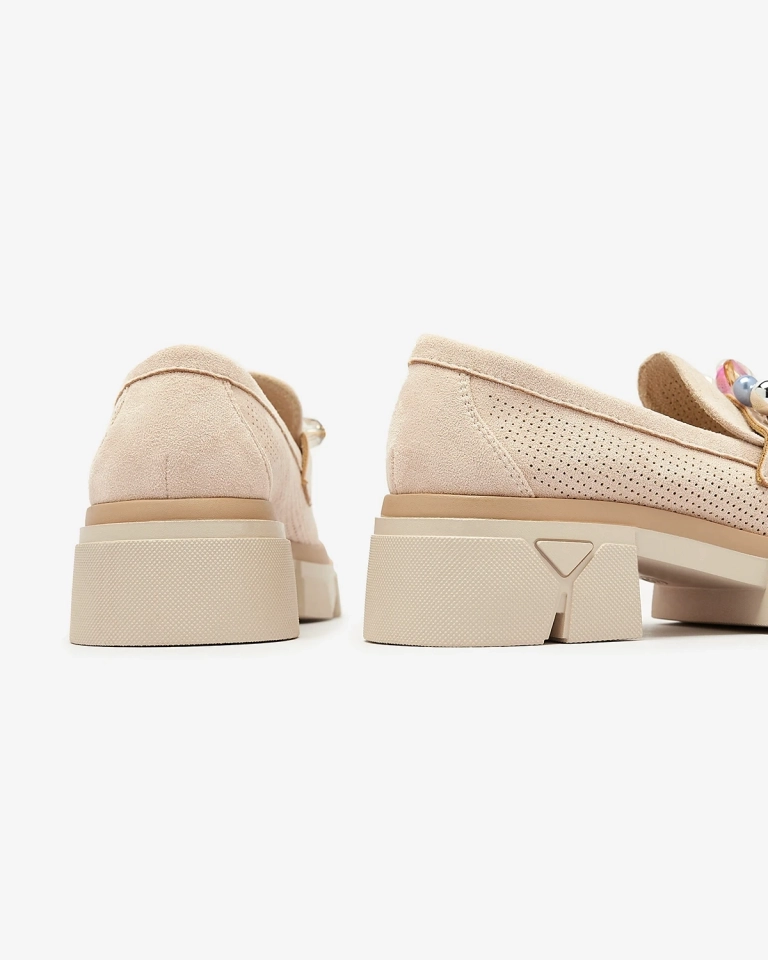 Дамски ажурни мокасини в бежов цвят Peloga- Footwear
