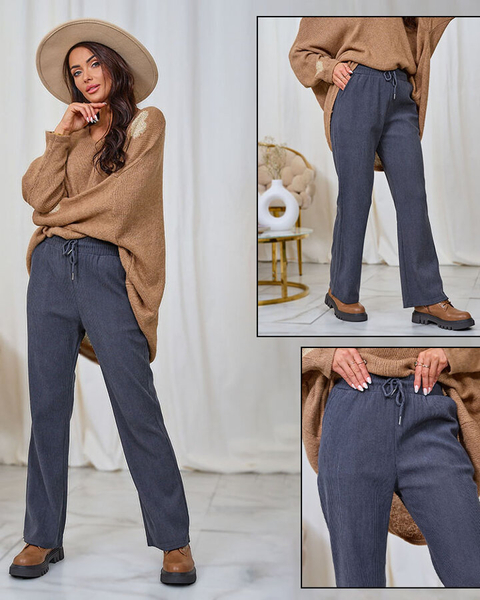 Royalfashion Дамски панталон от велурена материя в тъмно сиво