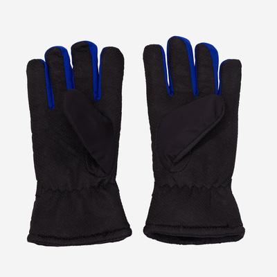 Черни мъжки изолирани ръкавици с надпис и кобалтови вложки - Аксесоари