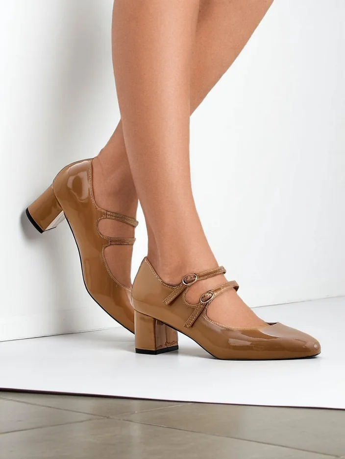 Royalfashion Патентовани дамски обувки с токчета и презрамки Ovigs