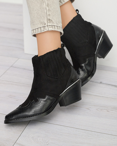 Черни еко велурени каубойски ботуши на ниска колба Zirras - Обувки