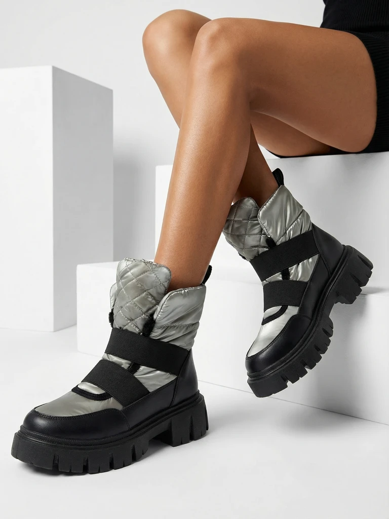 Дамски ботуши за сняг с равна подметка в черно-сиво Ferory- Footwear