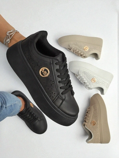 Дамски сникърси платформа Perseida Royalfashion черни еко кожа