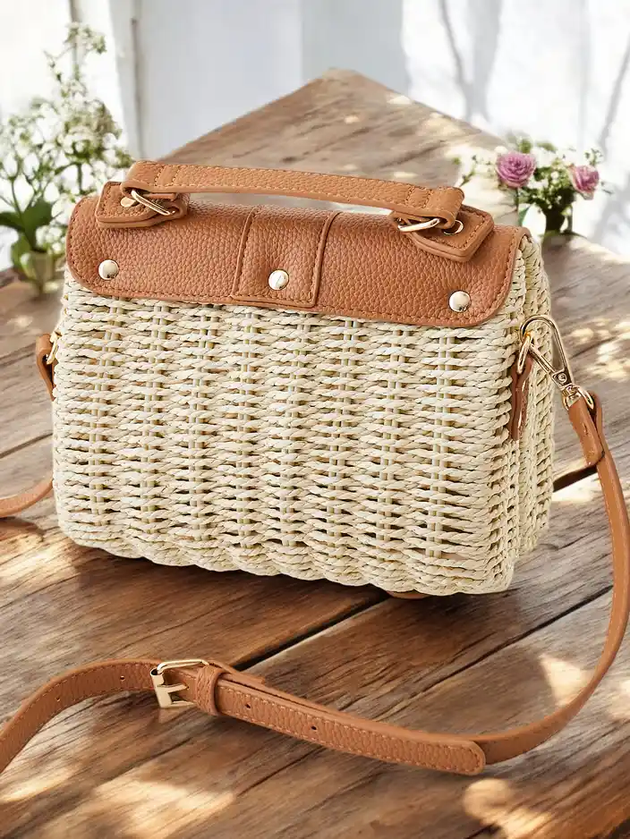 Royalfashion Малка плетена чанта тип куфар